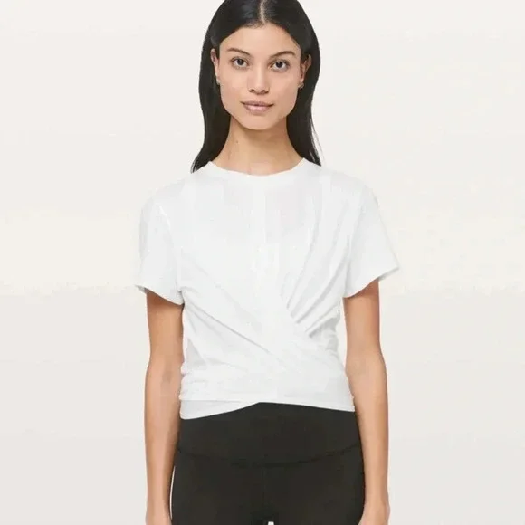 LULULEMON NWT Time to Restore Short Sleeve Cropped Crop Top White Wrap Tie 6 - Picture 2 of 10